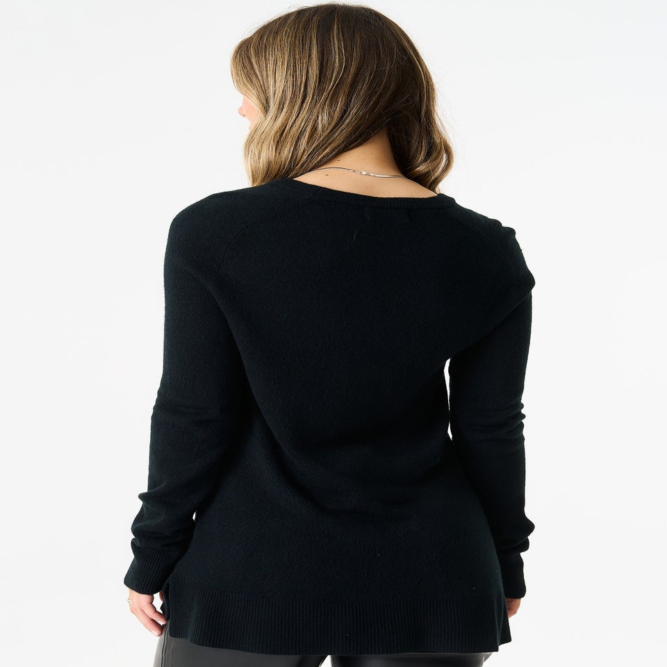 Gini London Black Crew Neck Fine Knit Oversized Jumper