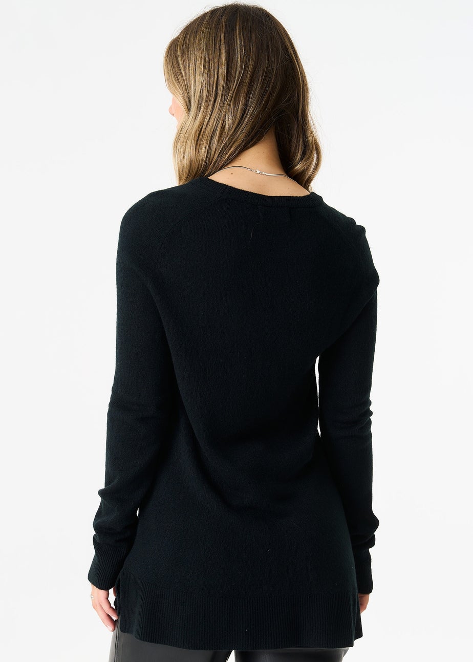 Gini London Black Crew Neck Fine Knit Oversized Jumper