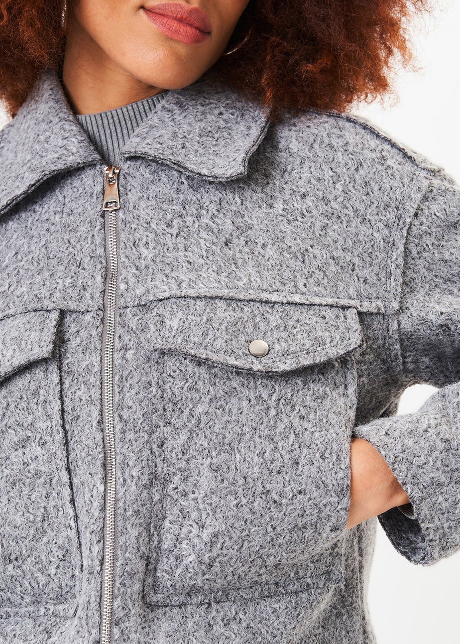 Gini London Grey Cropped Wool Blend Jacket