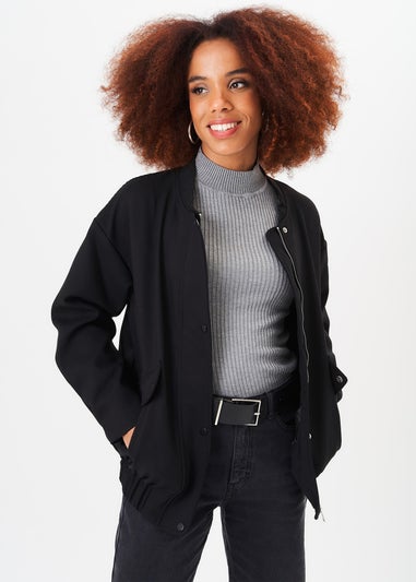 Gini London Black Zip up Oversized Bomber Jacket