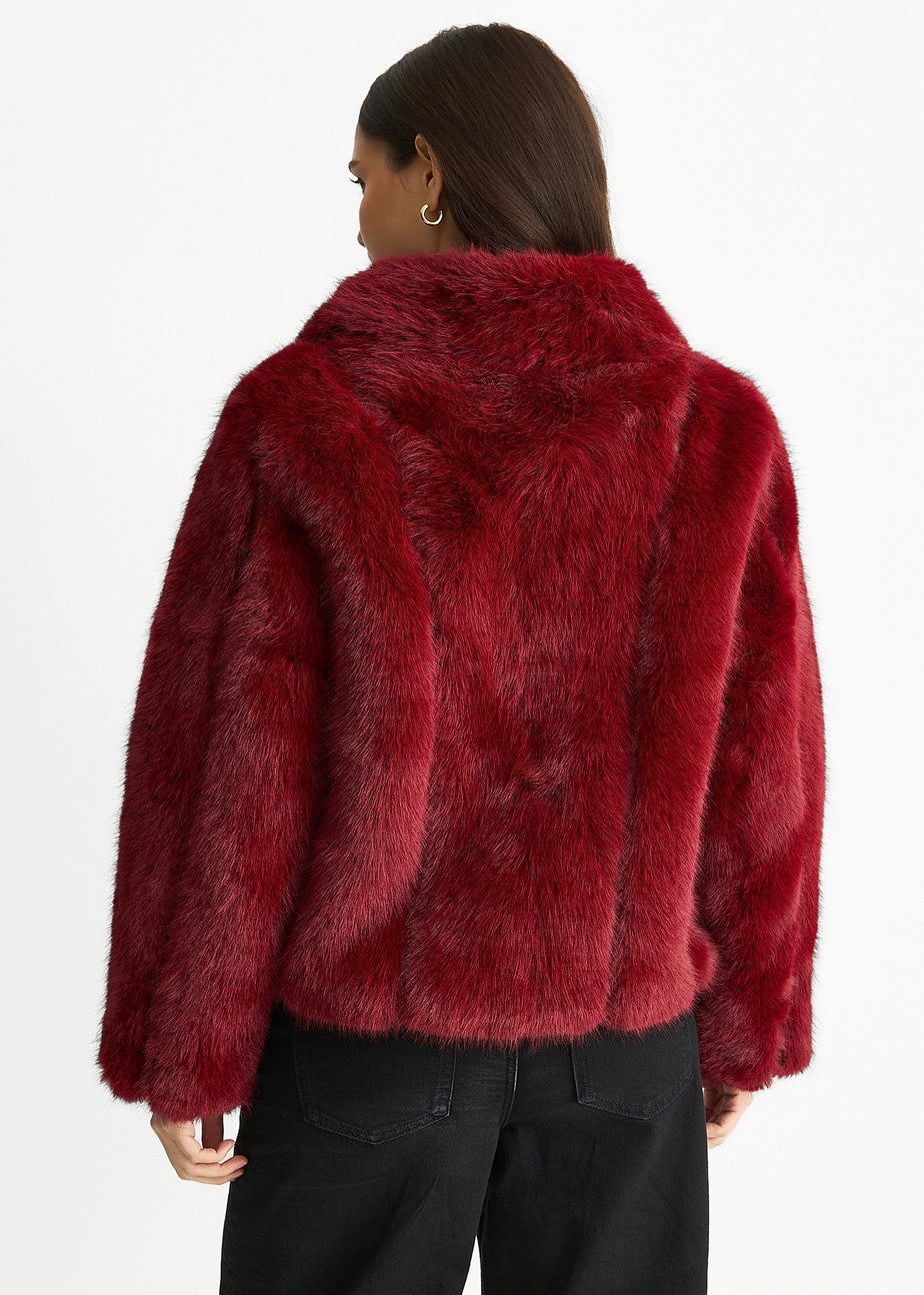 Gini London Burgundy Zip Front Faux Fur Short Jacket