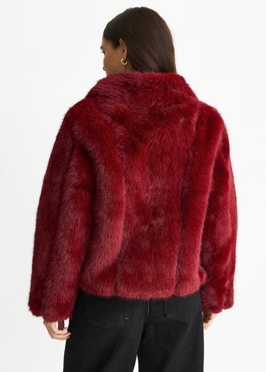 Gini London Burgundy Zip Front Faux Fur Short Jacket