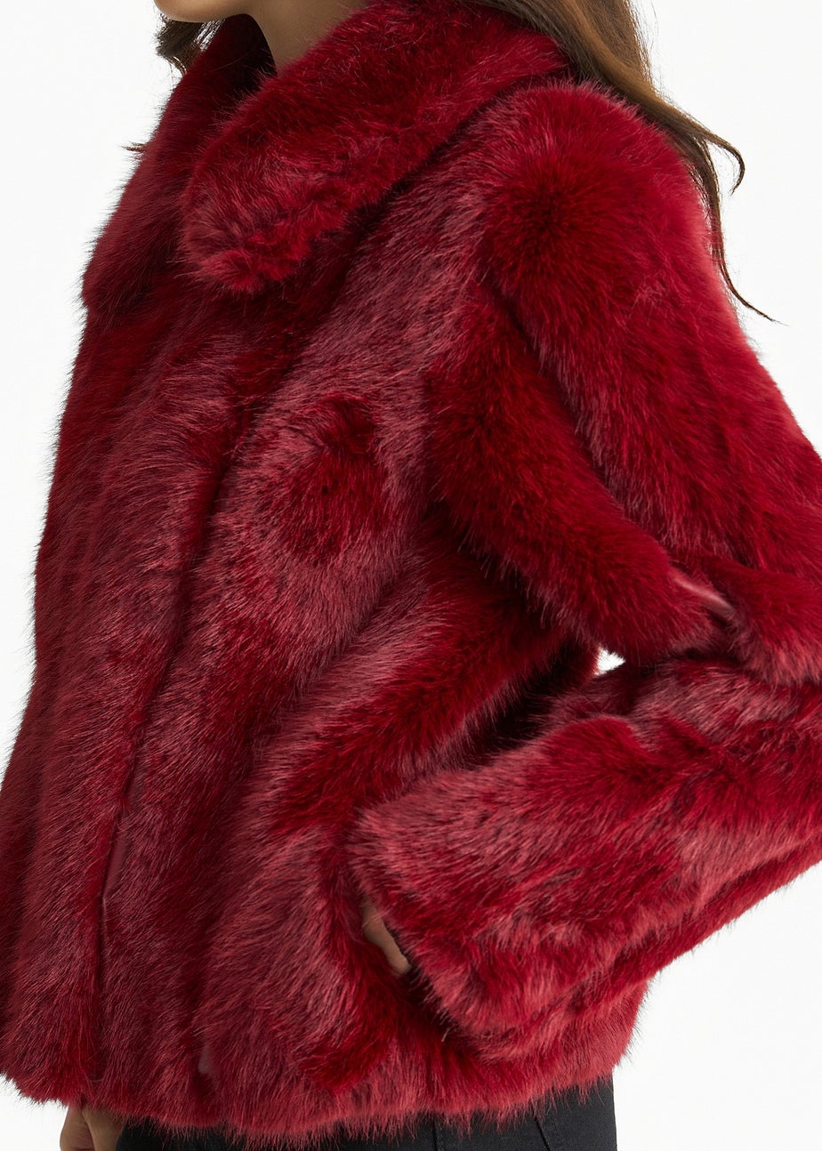 Gini London Burgundy Zip Front Faux Fur Short Jacket