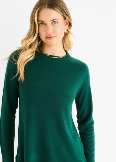 Gini London Green Crew Neck Fine Knit Oversized Jumper