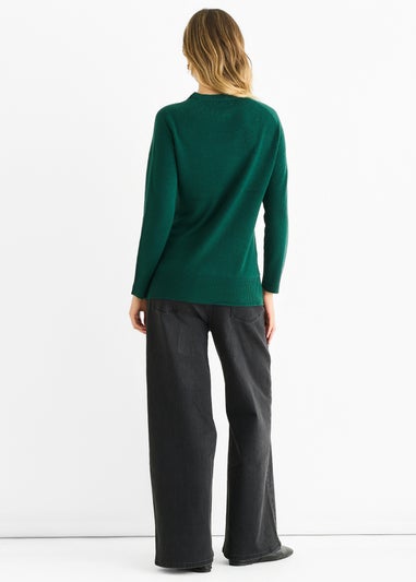 Gini London Green Crew Neck Fine Knit Oversized Jumper