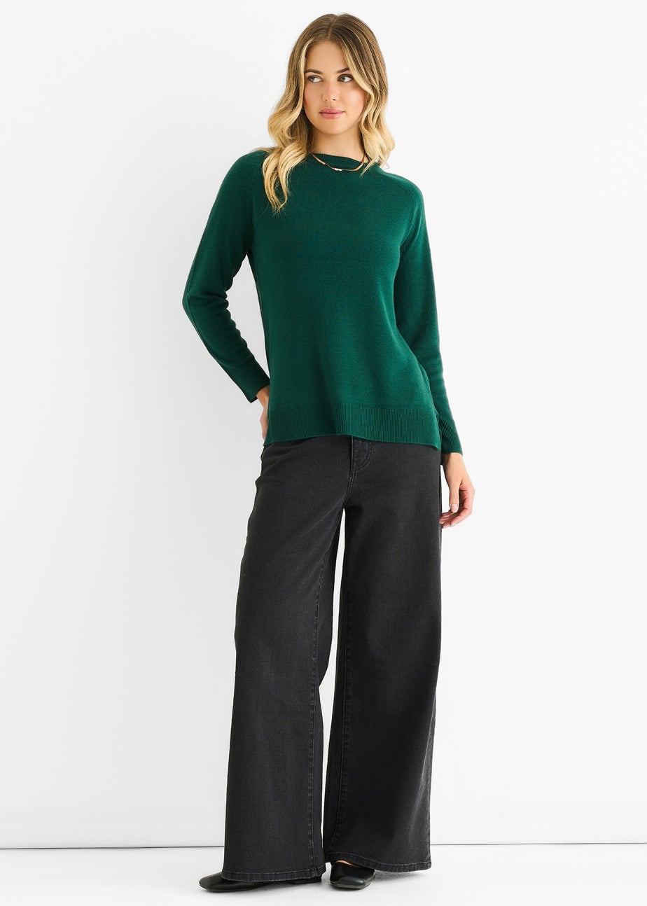 Gini London Green Crew Neck Fine Knit Oversized Jumper