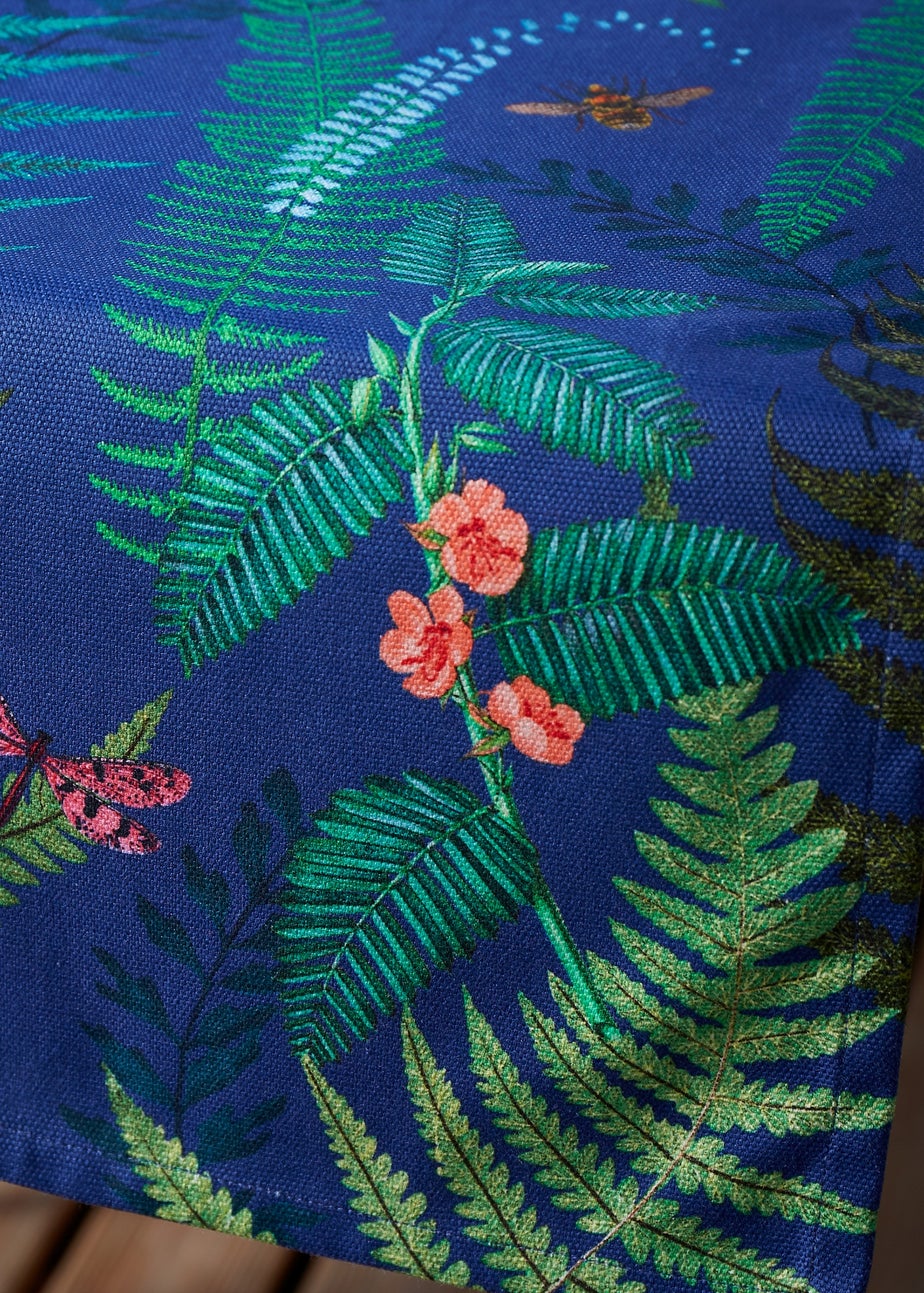 RHS Navy Woodland Fern Shower Proof Dining Table Runner (33x220cm)