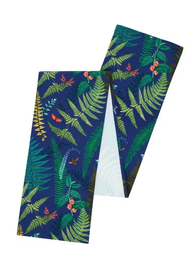 RHS Navy Woodland Fern Shower Proof Dining Table Runner (33x220cm)