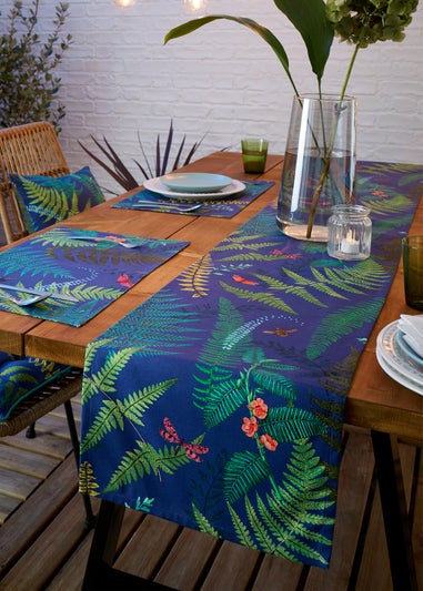 RHS Navy Woodland Fern Shower Proof Dining Table Runner (33x220cm)