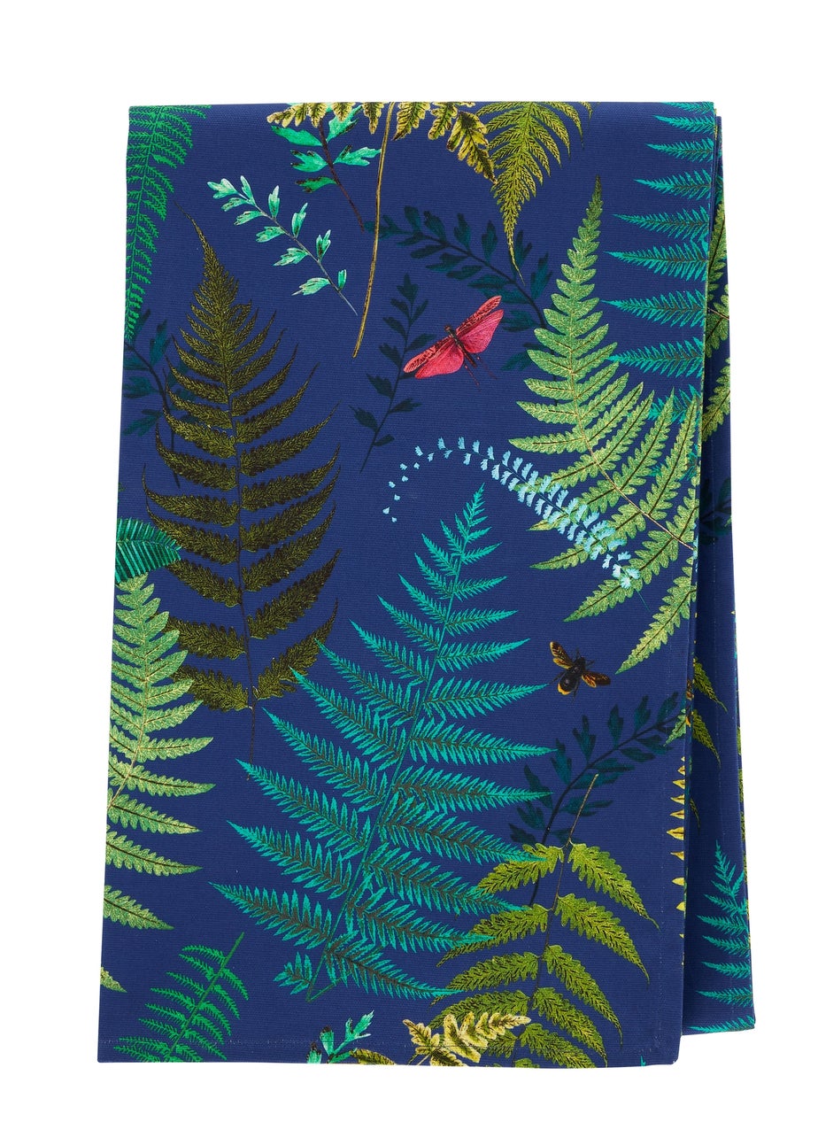 RHS Navy Woodland Fern Shower Proof Dining Table Cloth (137x229cm)