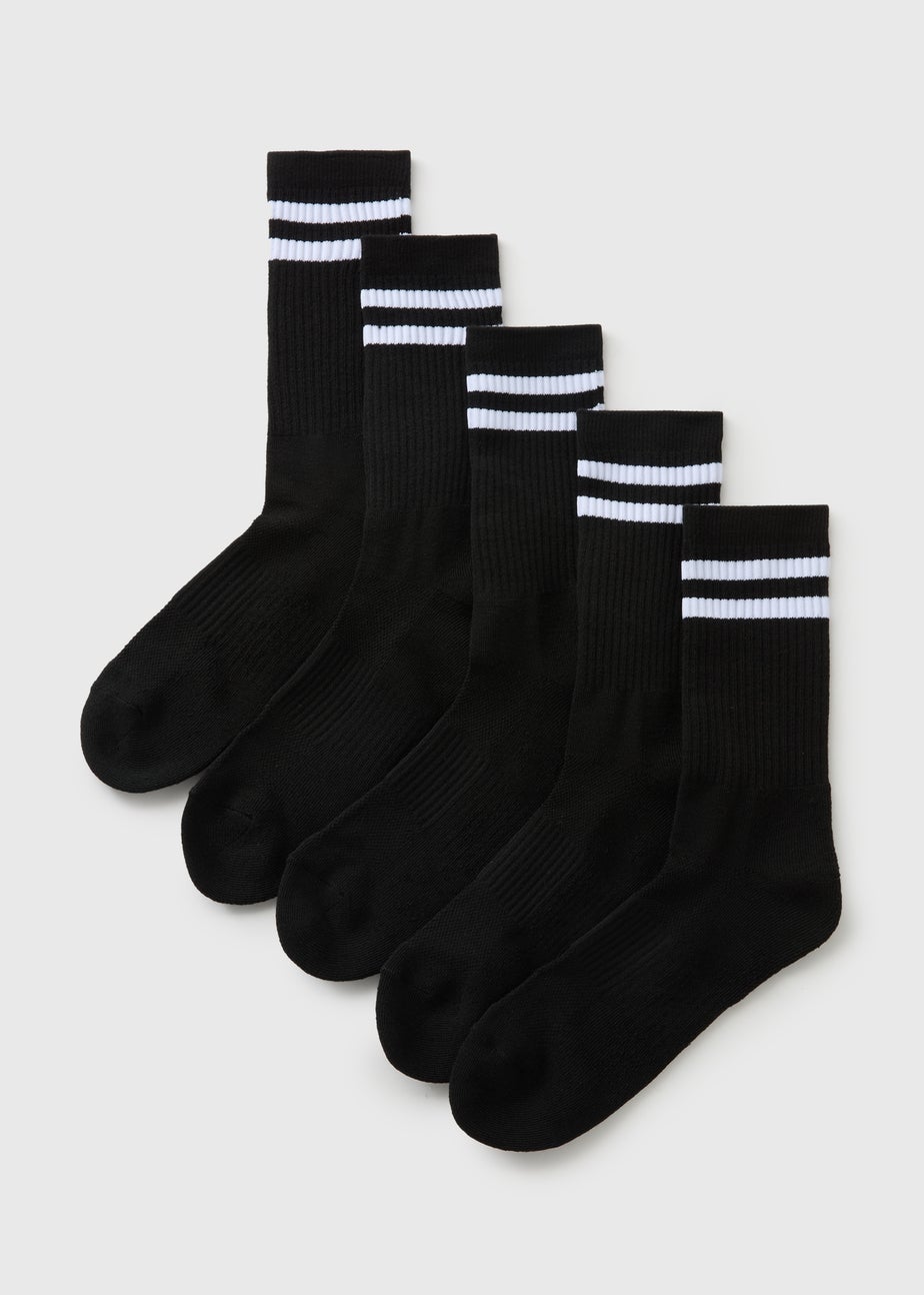 5 Pack Black Athletic Sports Socks