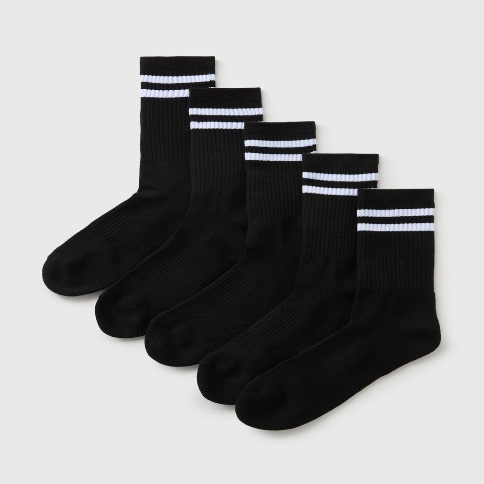 5 Pack Black Athletic Sports Socks