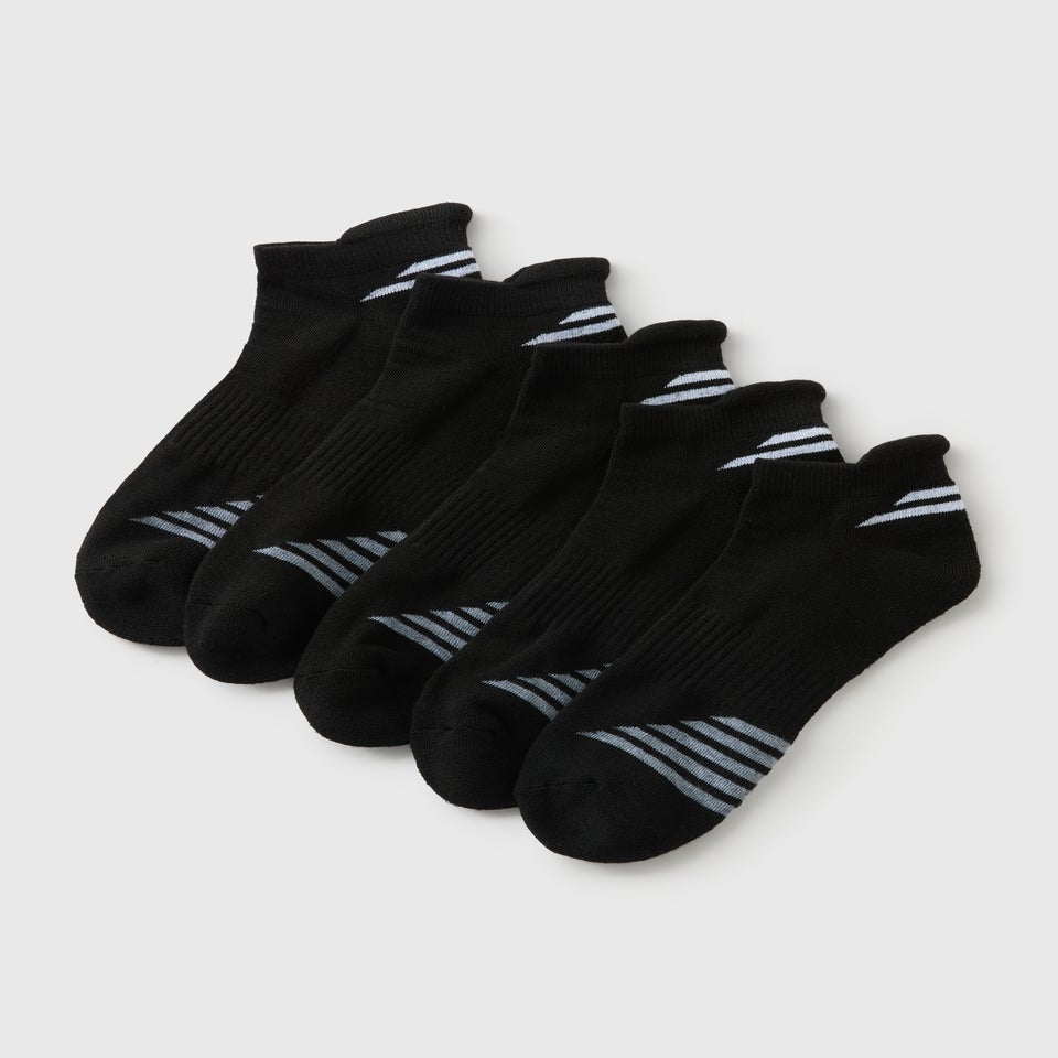 5 Pack Black Stripe Athletic Trainer Socks