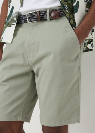 Lincoln Sage Green Belted Chino Shorts