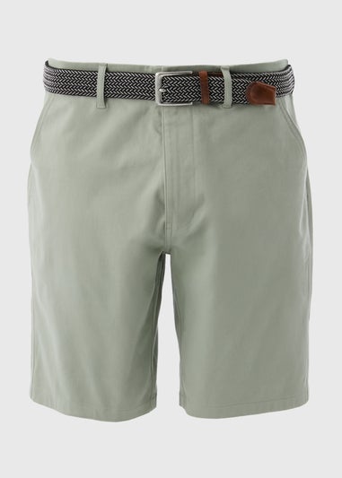 Lincoln Sage Green Belted Chino Shorts