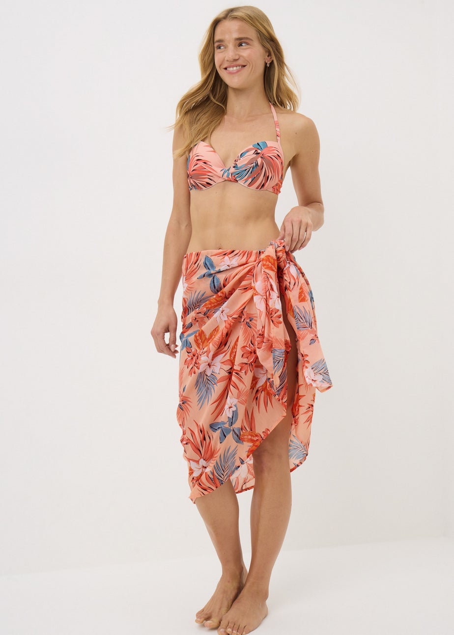 Coral Tropical Leaf Sarong