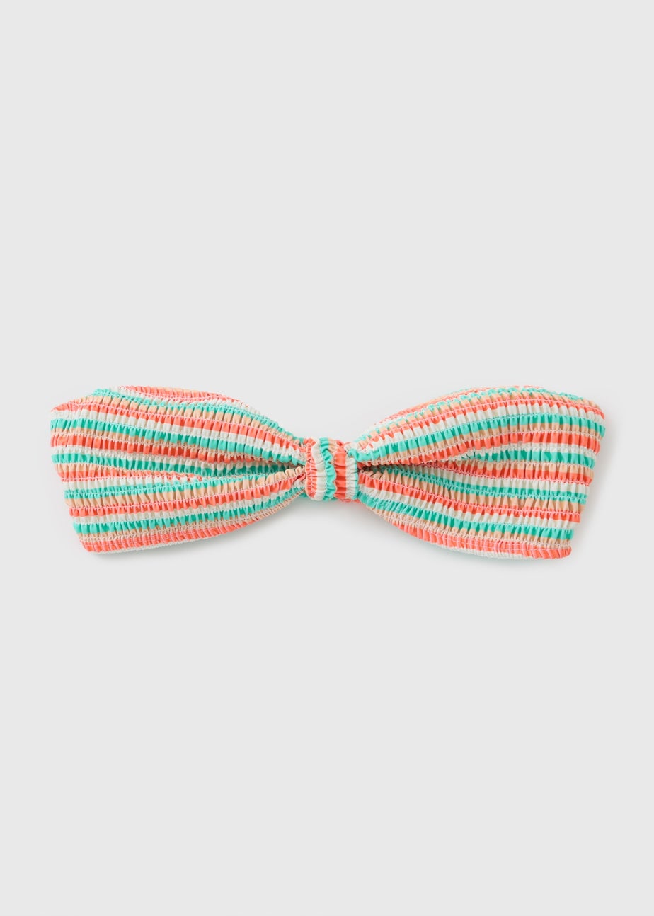 Coral Multi Stripe Bandeau Twist Bikini Top