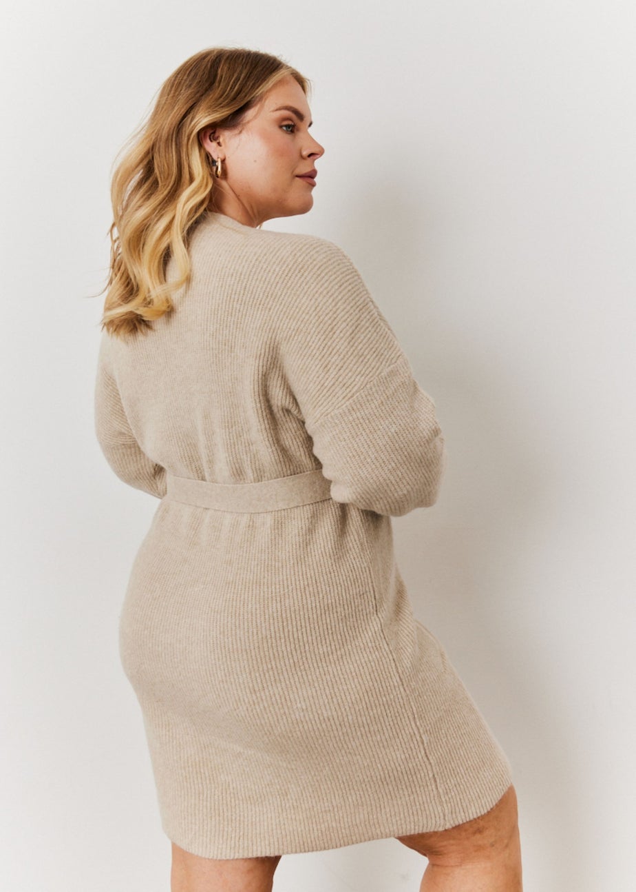 In The Style Oatmeal Knitted Wrap Dress