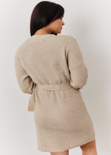 In The Style Oatmeal Knitted Wrap Dress