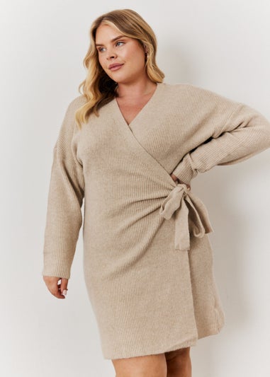 In The Style Oatmeal Knitted Wrap Dress