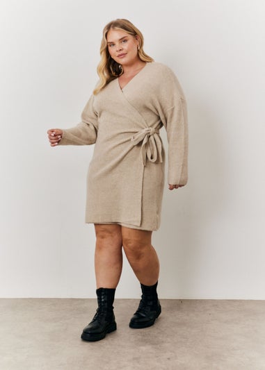 In The Style Oatmeal Knitted Wrap Dress