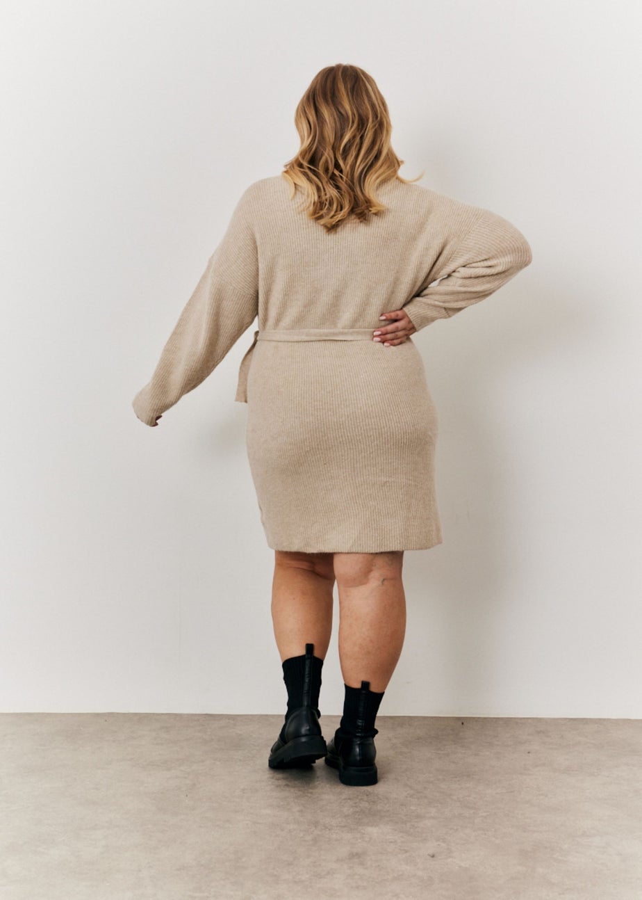 In The Style Oatmeal Knitted Wrap Dress