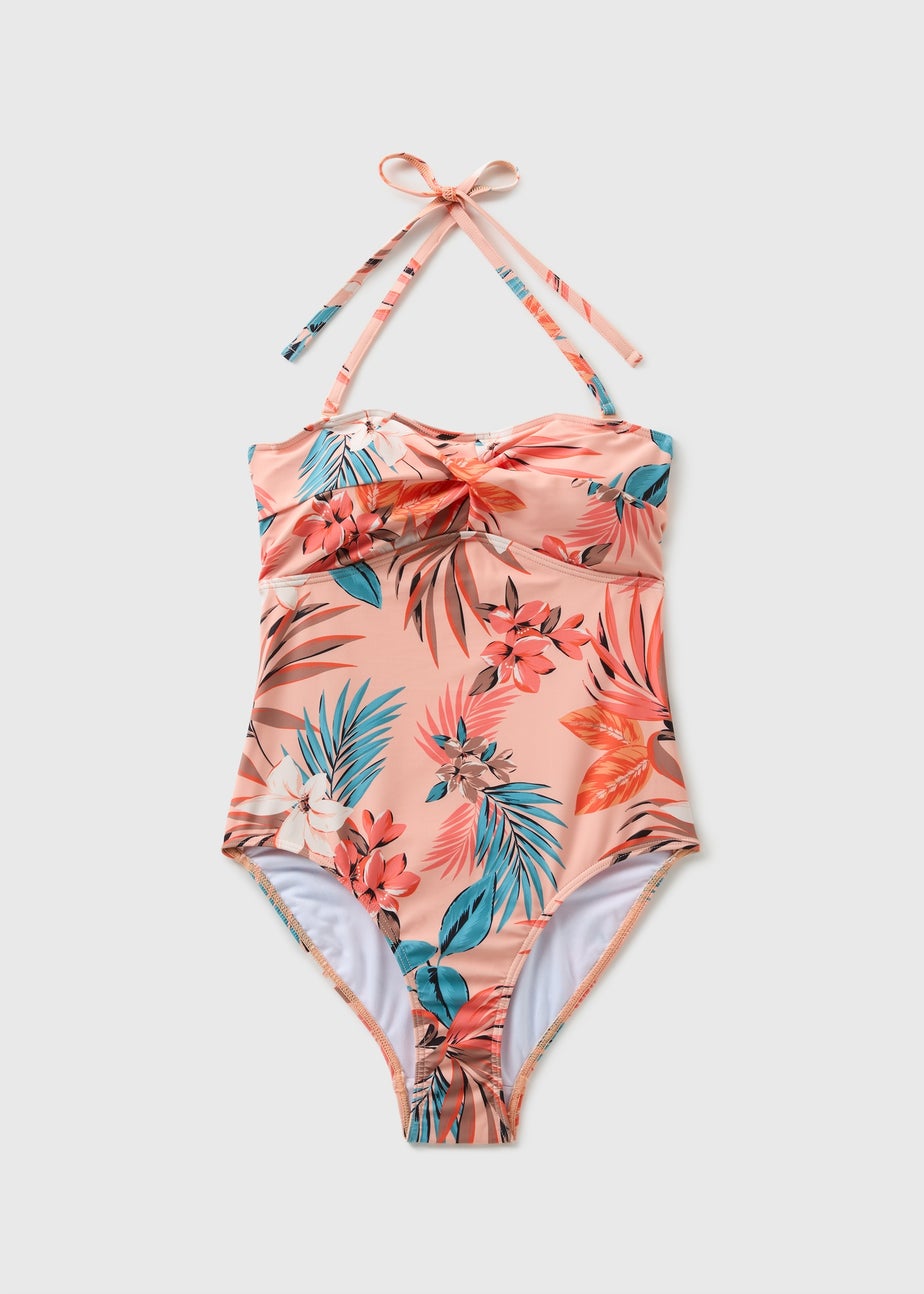 Coral Tropical Halter Neck Swimsuit