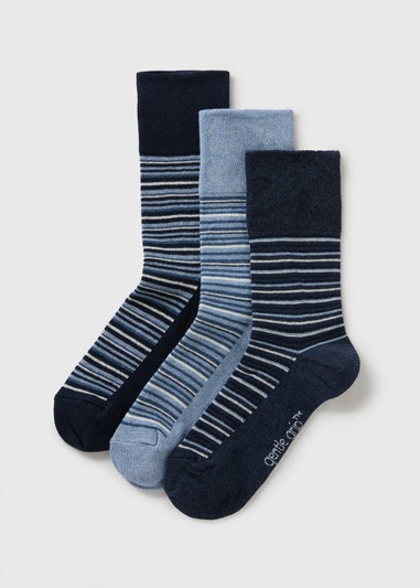 Gentle Grip Navy Contrast Stripe Socks