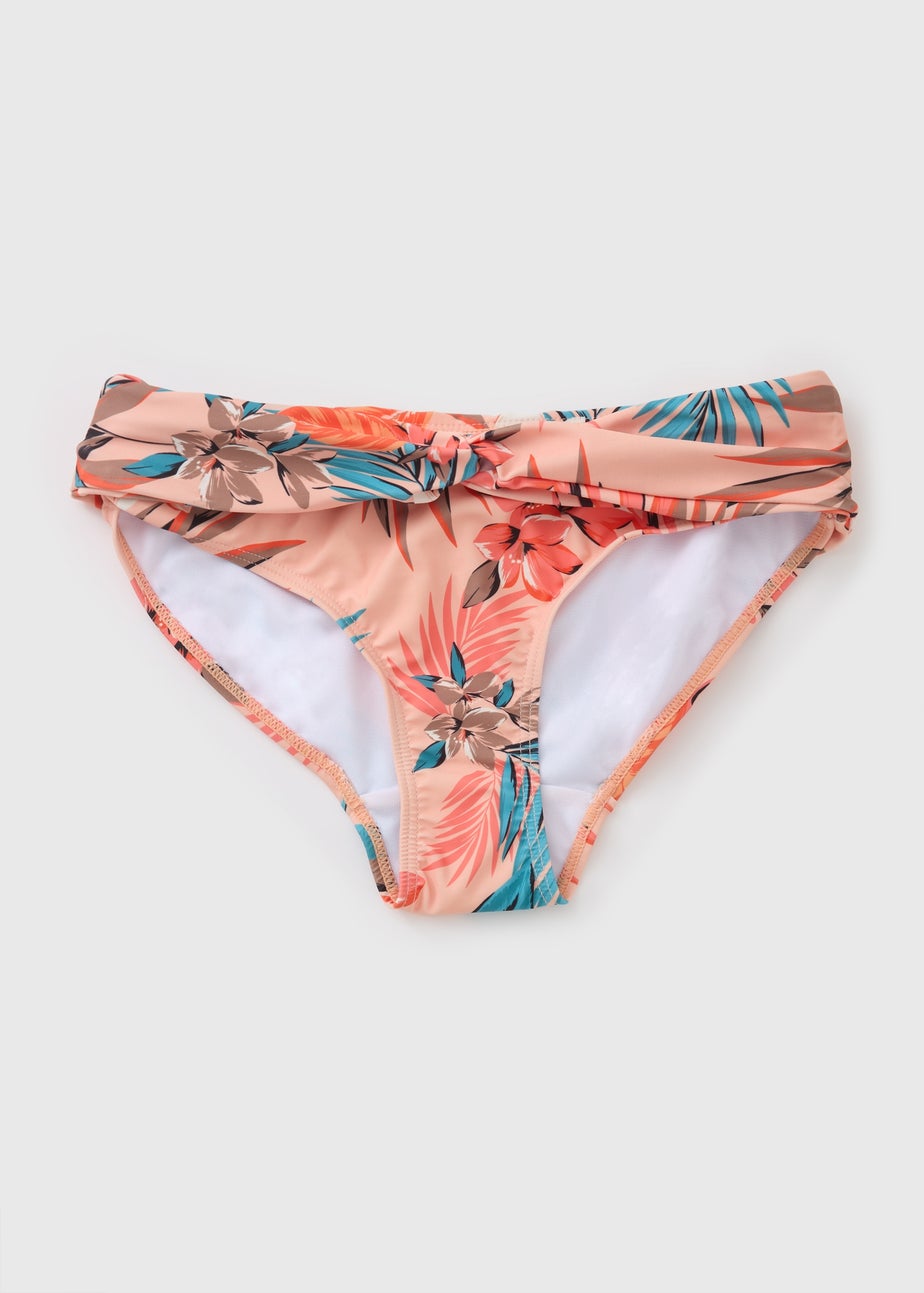 Coral Floral Twist Bikini Bottoms