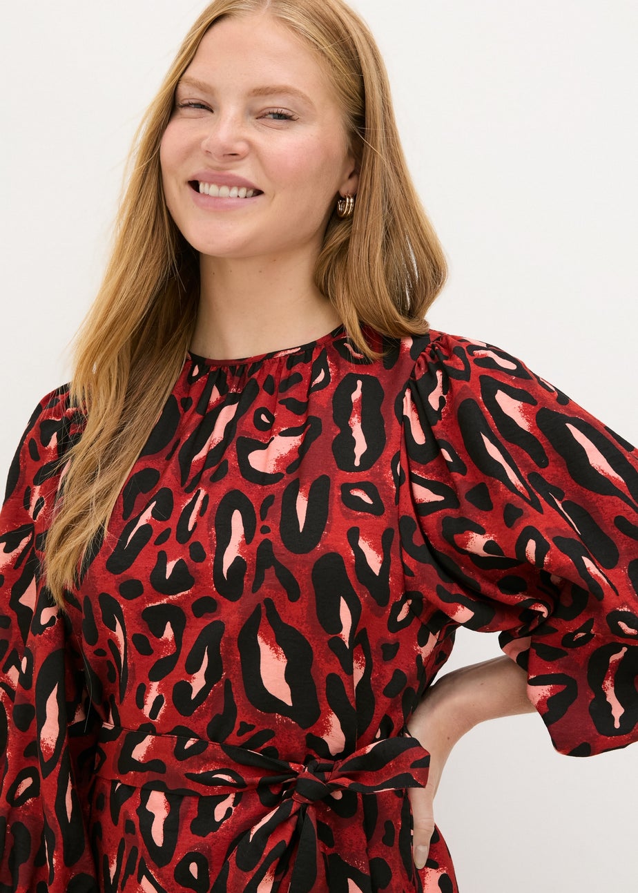 Red Leopard Belted Mini Dress