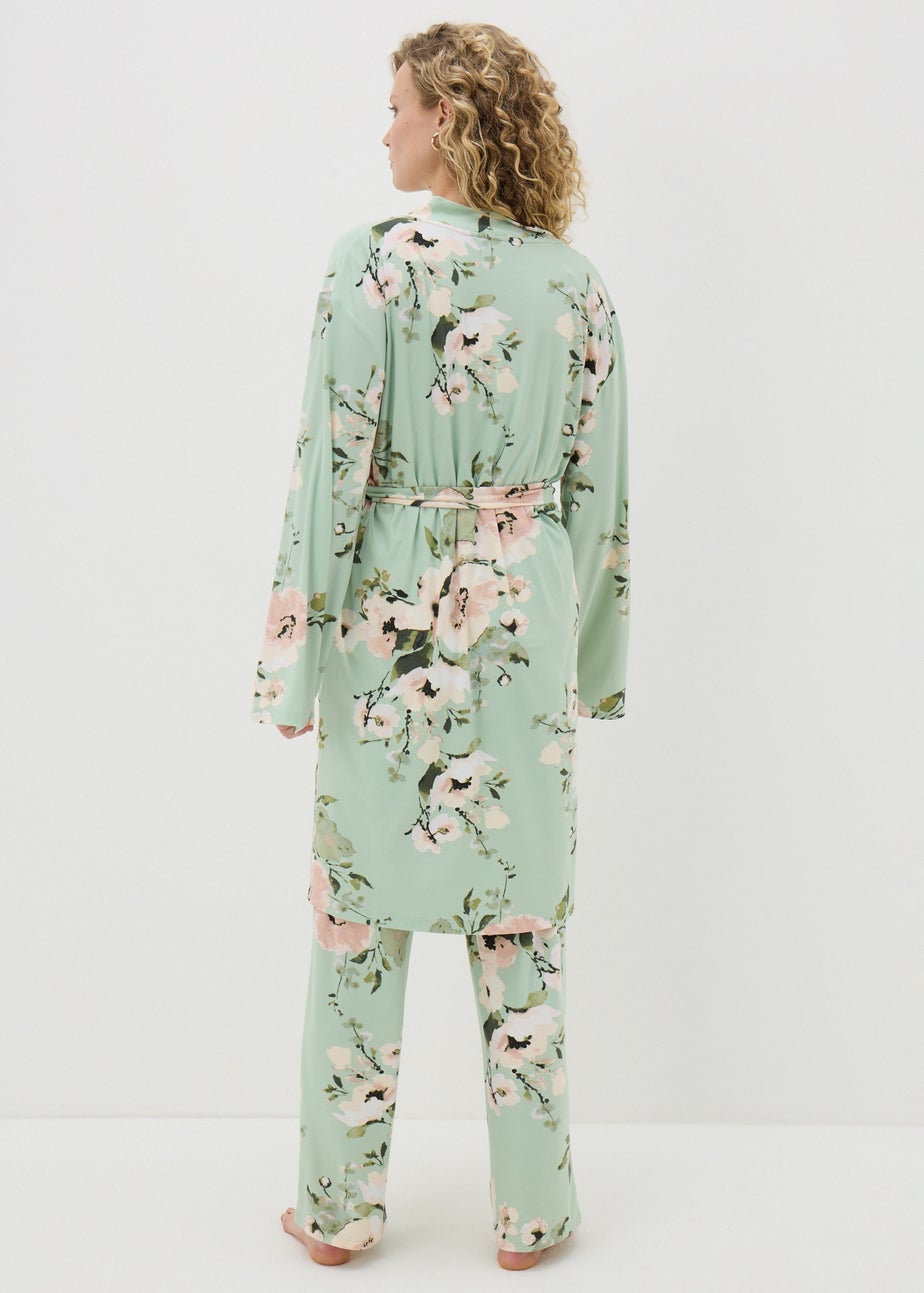 Sage Green Soft Touch Floral Dressing Gown