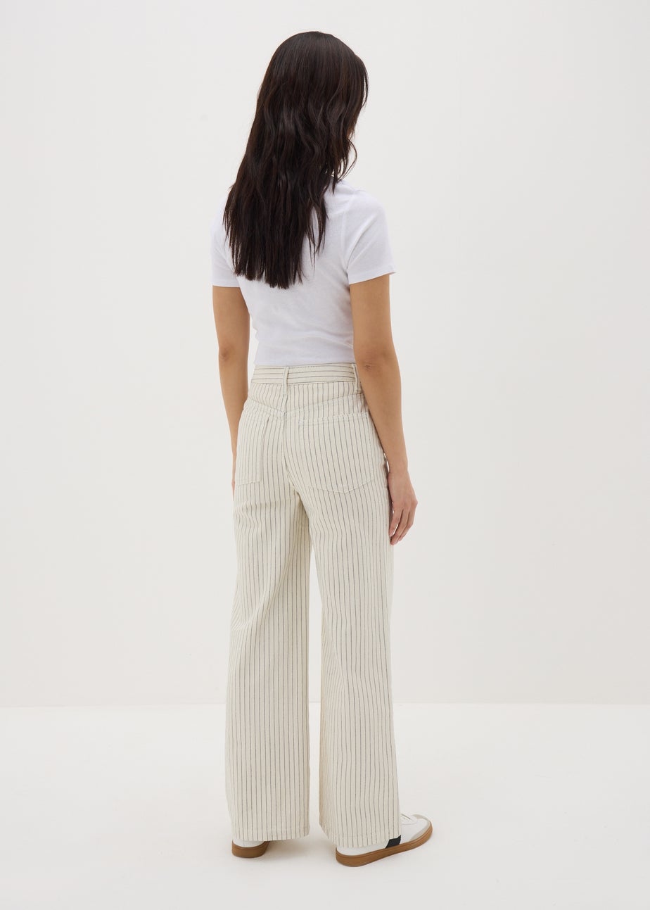 Ecru Stripe Wide Leg Jeans