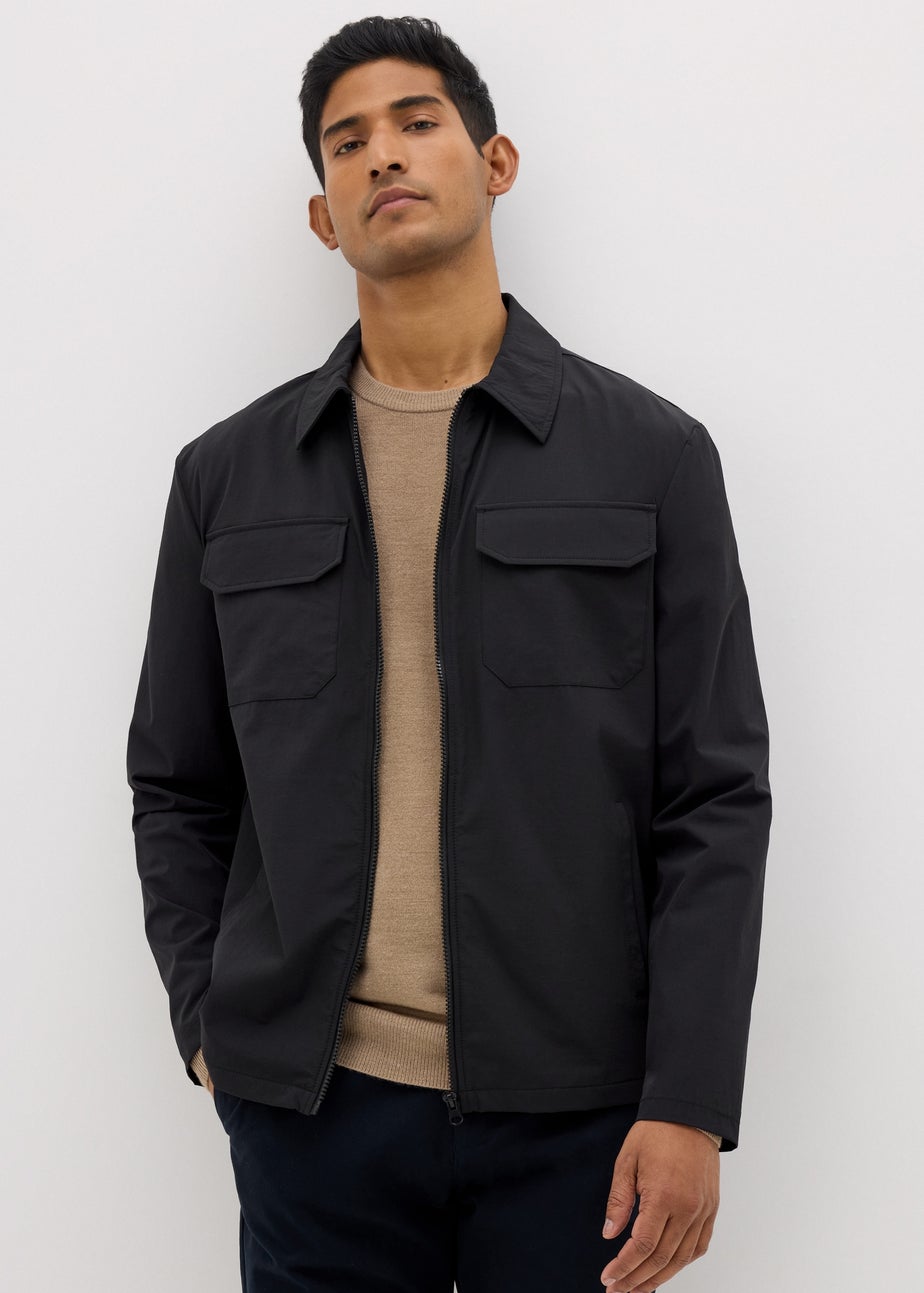Black Smart Zip Up Shacket