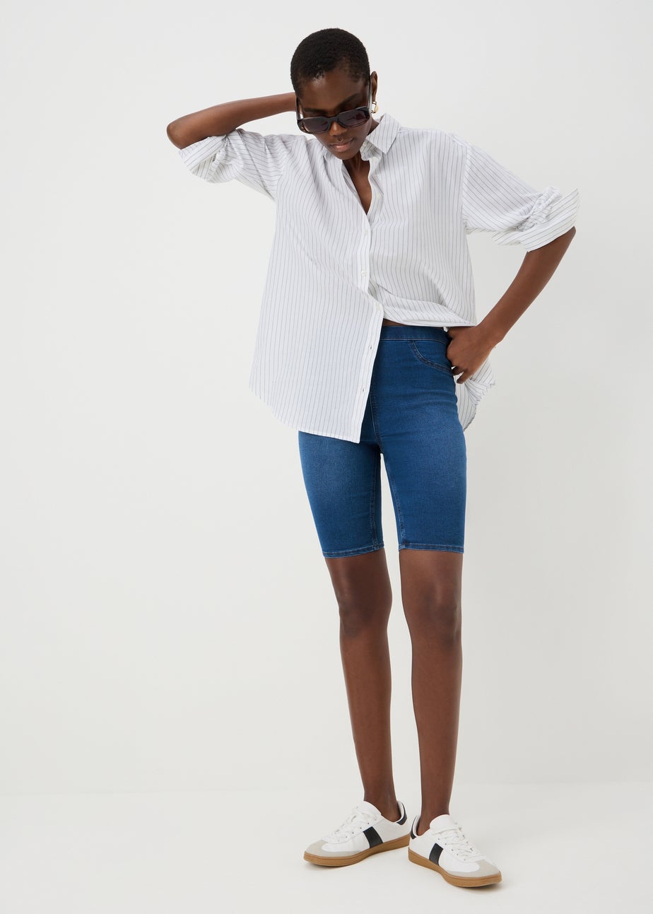 Blue Mid Wash Rosie Knee Length Shorts