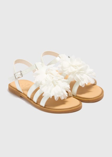 Girls White Flower Sandals (Younger 10-Older 5)