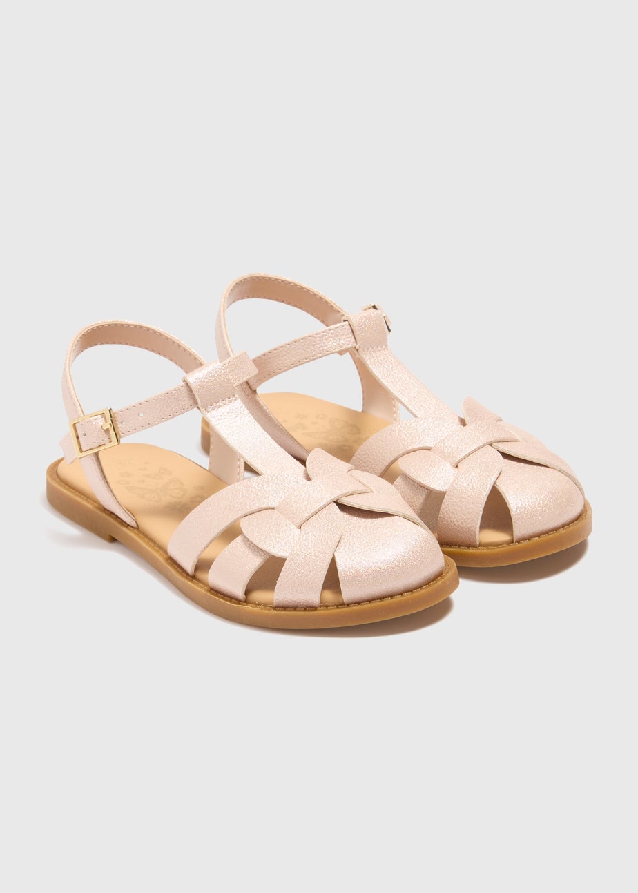 Girls Pink Shimmer Caged Sandals (Younger 10-Older 5)