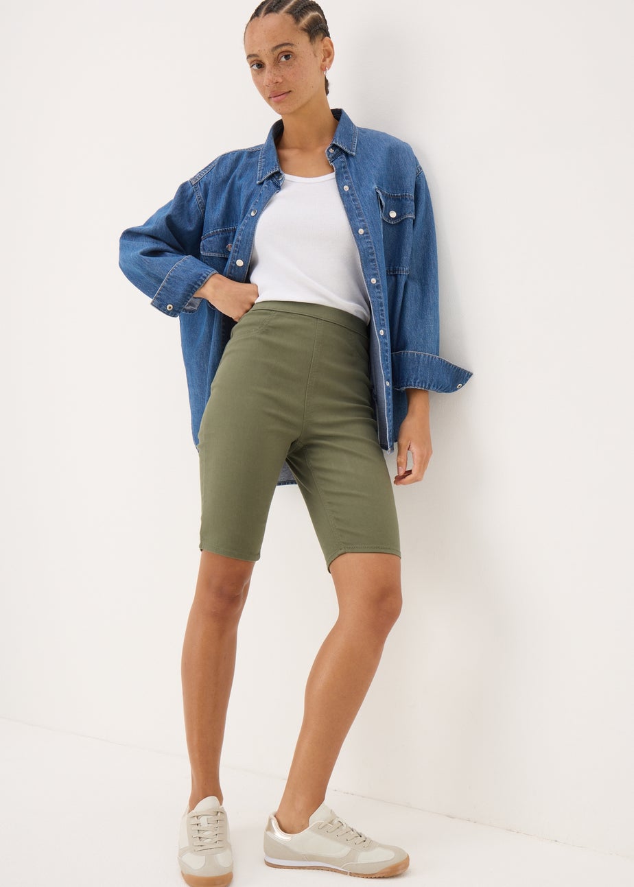 Khaki Rosie Knee Length Denim Shorts