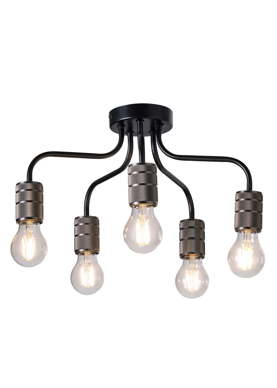 BHS Pewter Mario Semi Flush Industrial Ceiling 5 Light (28cm x 35cm)