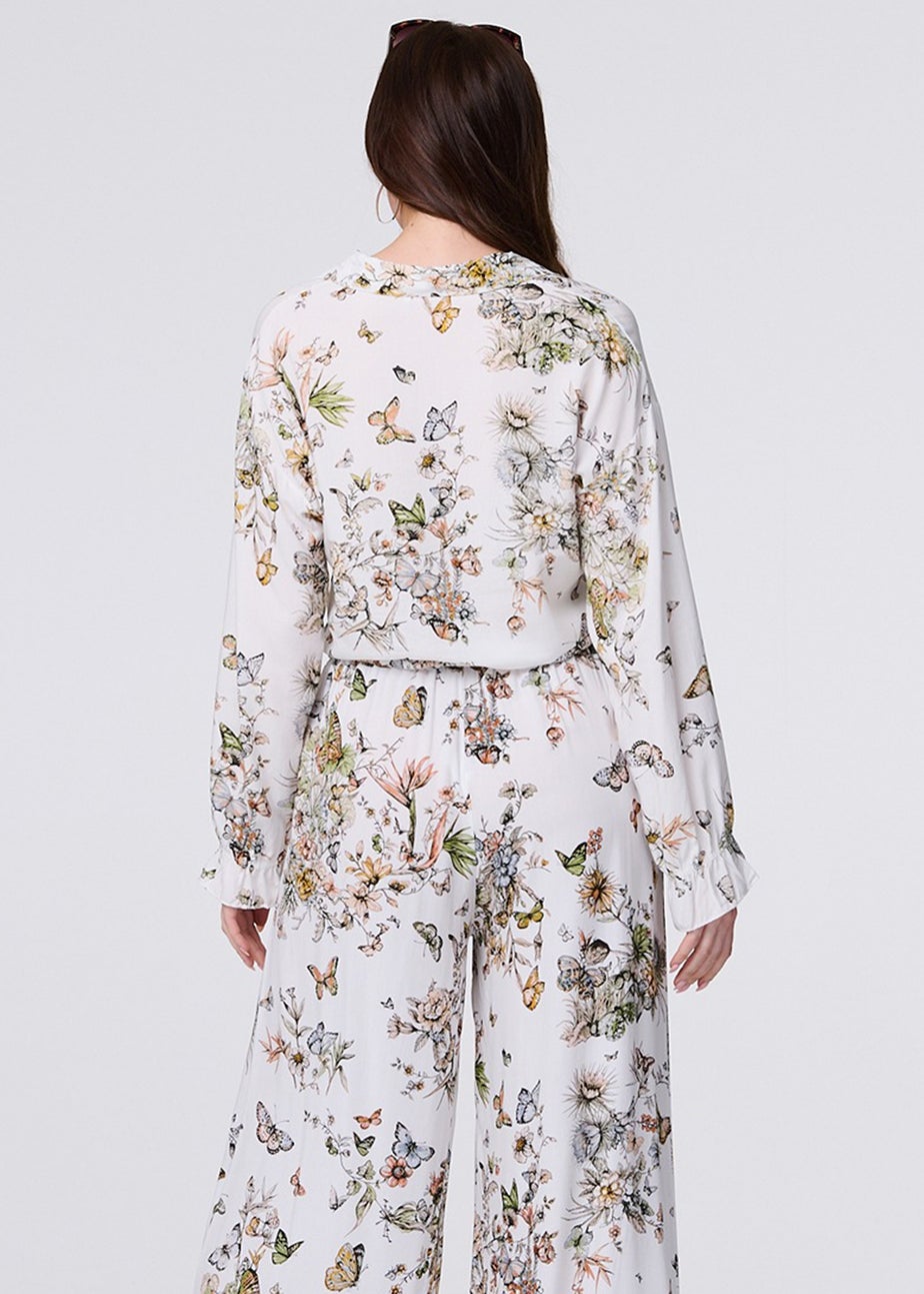 Izabel London Beige Butterfly Print Long Sleeve Shirt