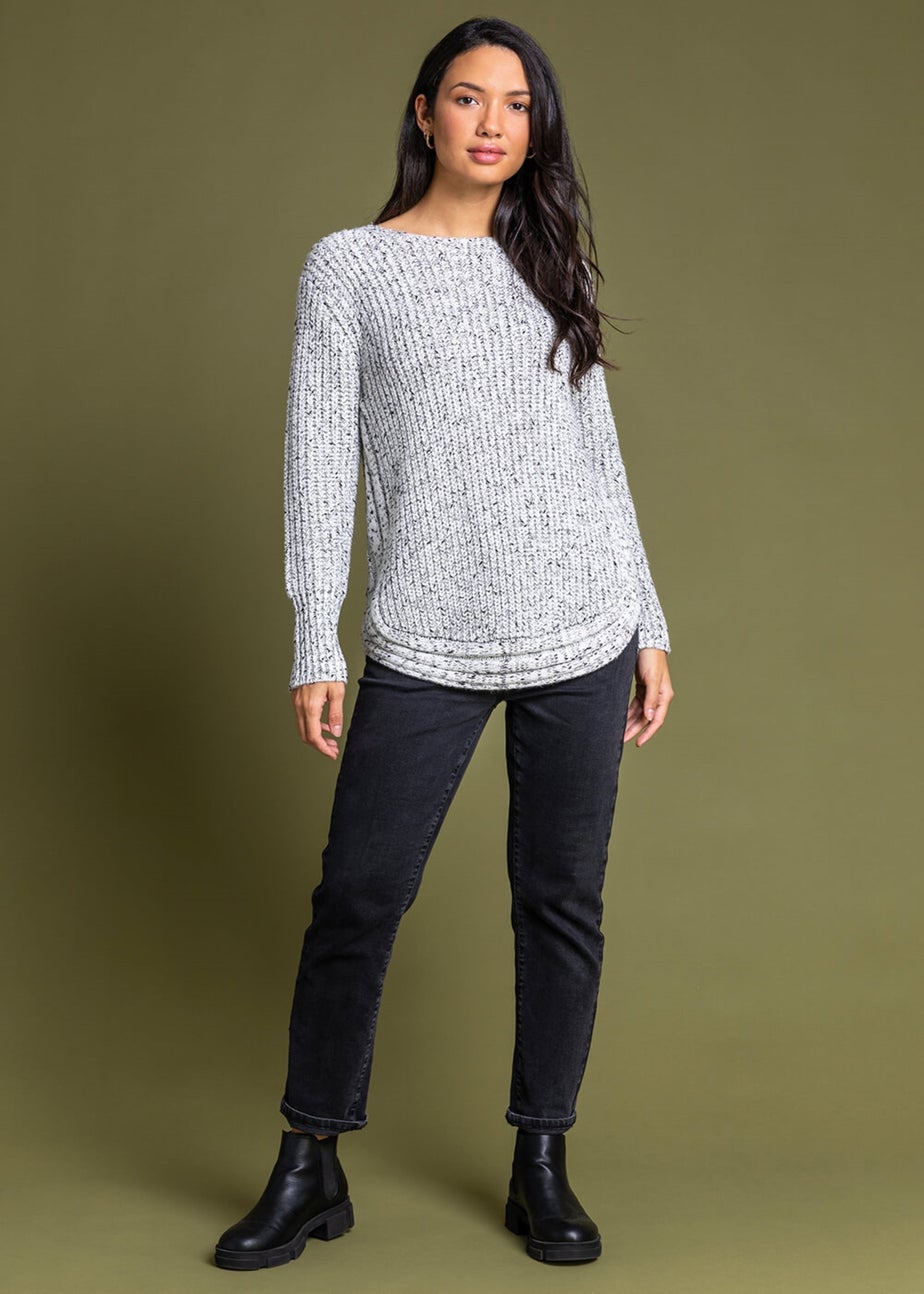 Roman Ivory Curved Hem Stitch Detail Jumper
