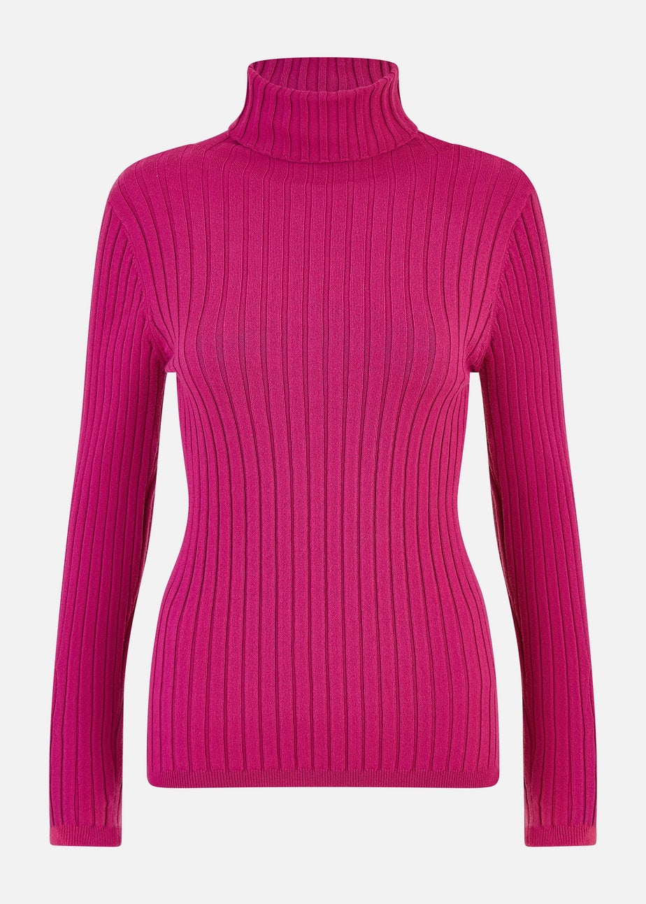Mela Pink Ribbed Knit Roll Neck Jumper