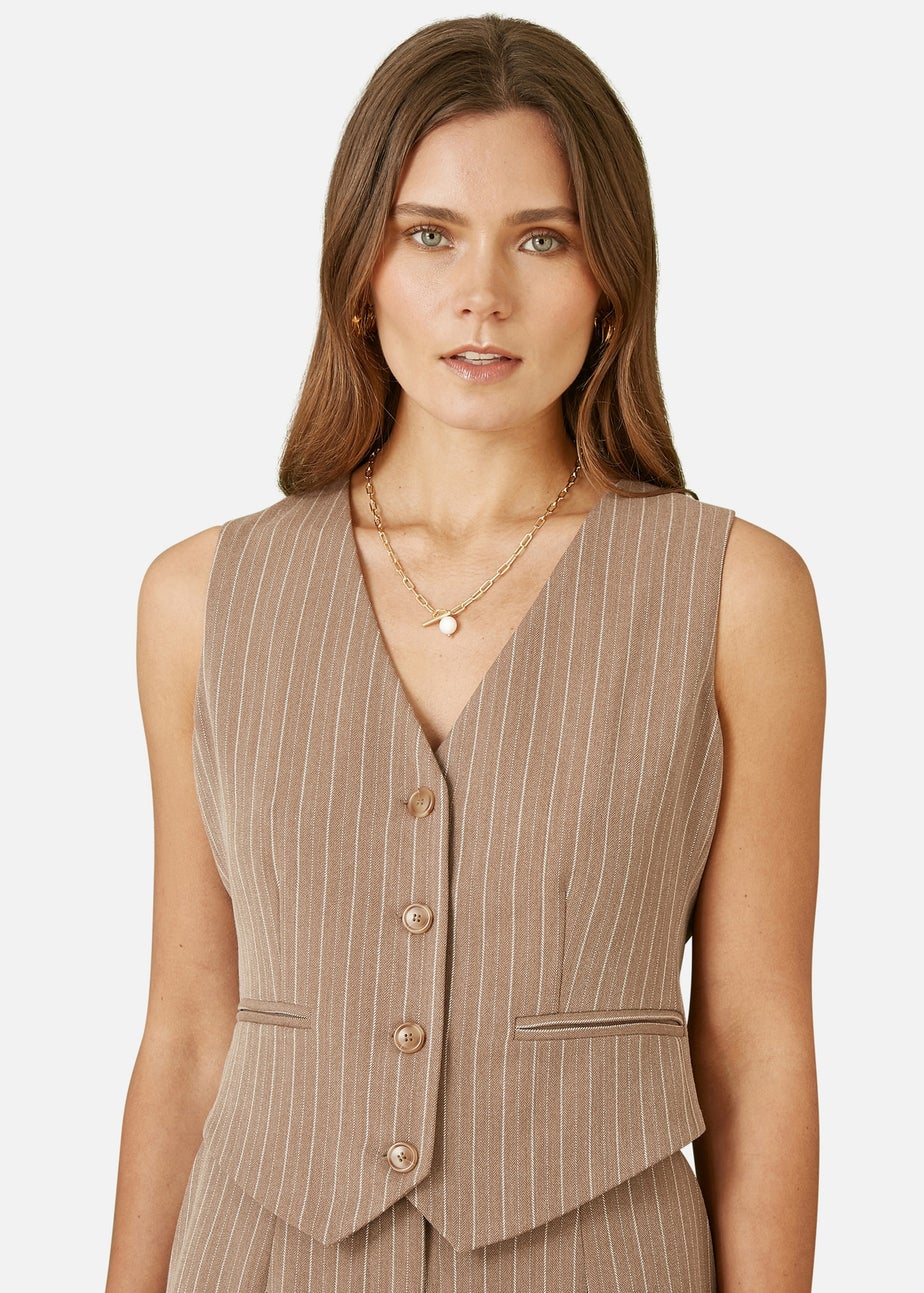 Yumi Brown Pinstripe Waist Coat Vest