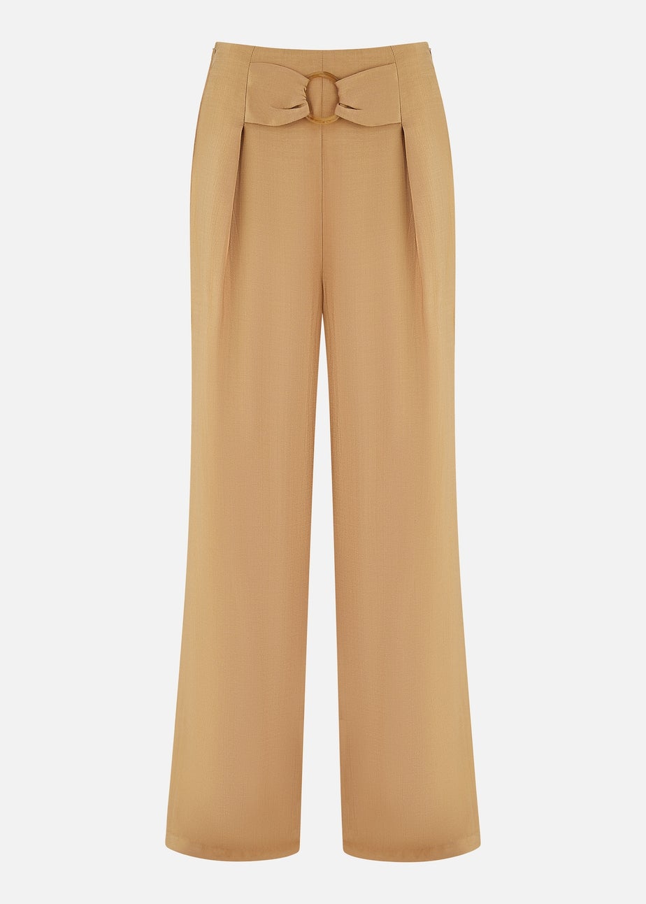 Yumi Brown Wide Leg trousers With Front Buckle Detail