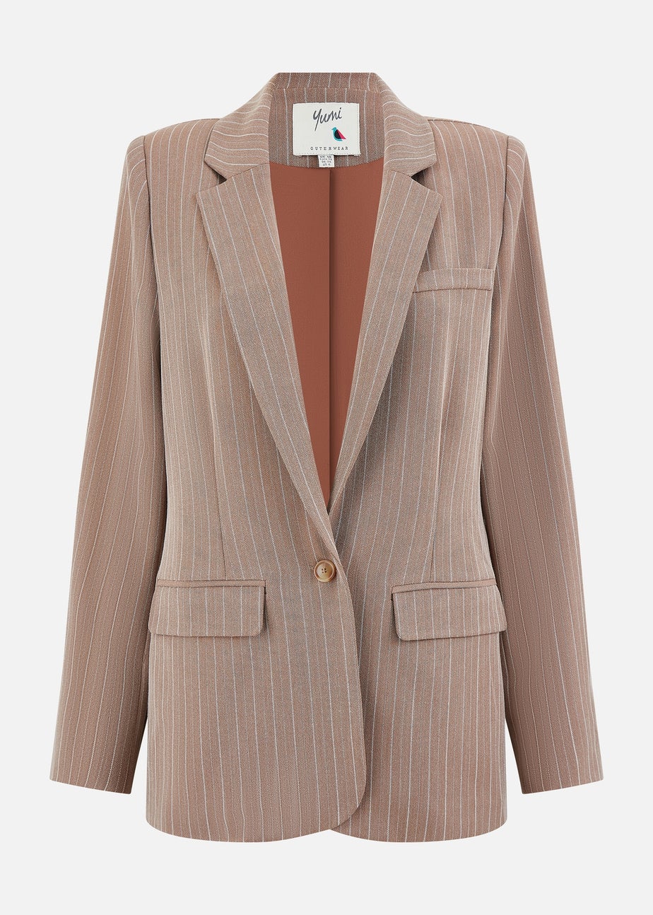 Yumi Brown Pinstripe Blazer