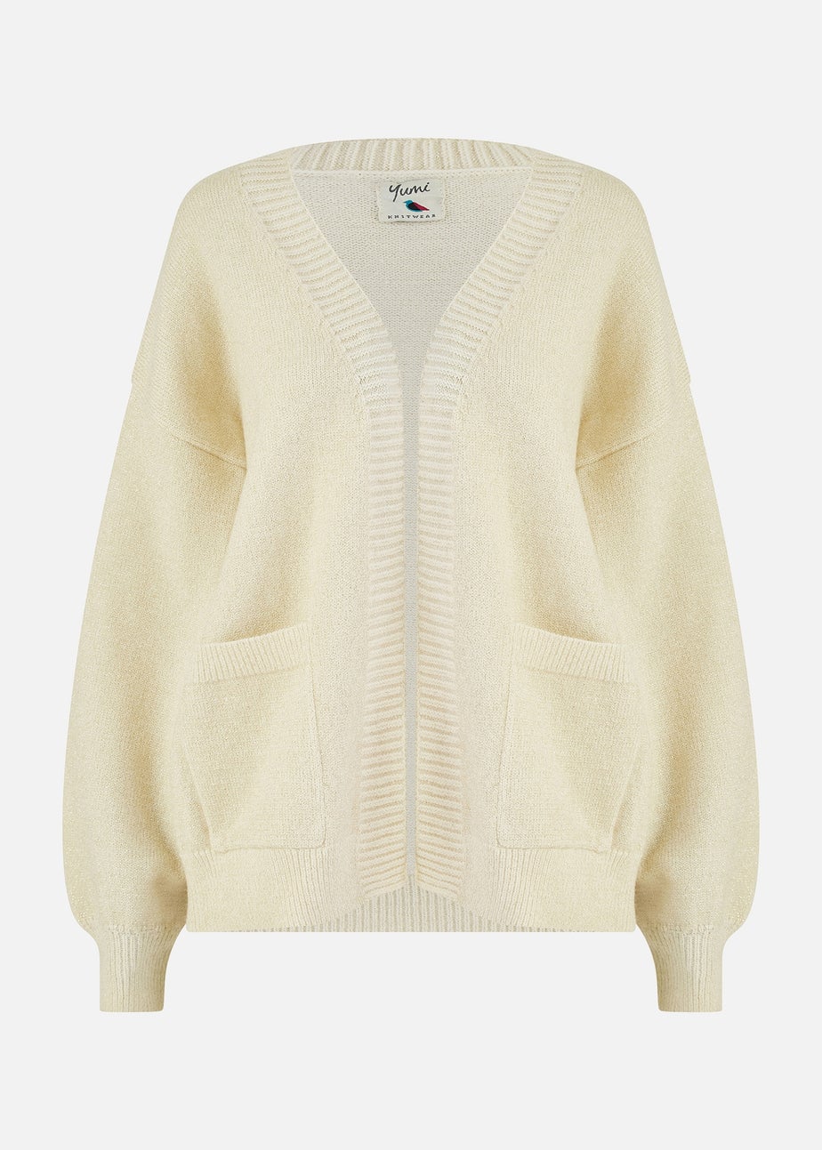 Yumi Ivory Metallic Slouchy Cardigan With Pockets