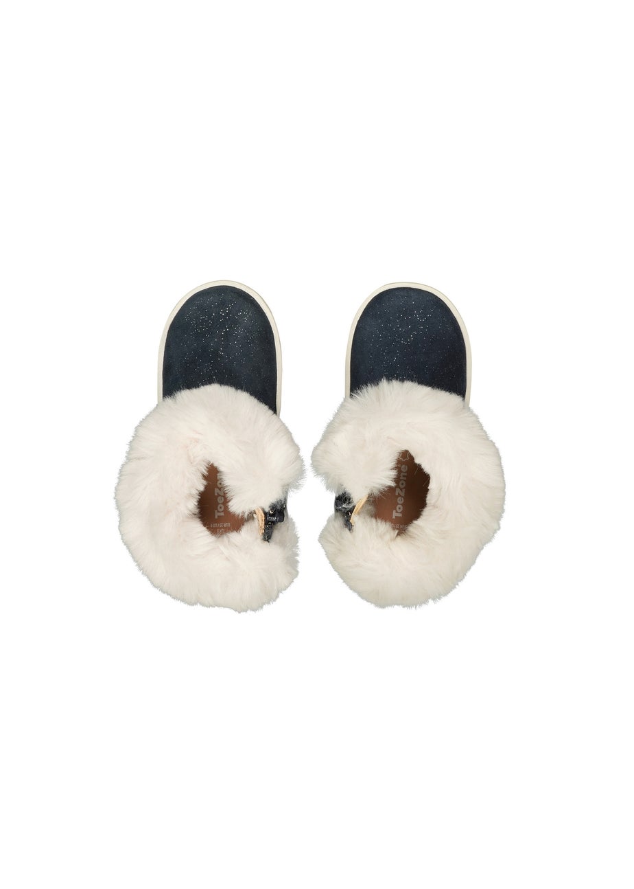 ToeZone Girls Navy Freya Shimmer Fur Boot (Younger 4 - Younger 10)