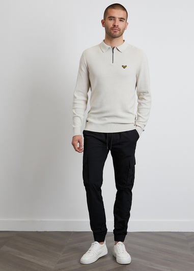 Threadbare Black Cotton Slim Fit Cuffed Cargo Trousers