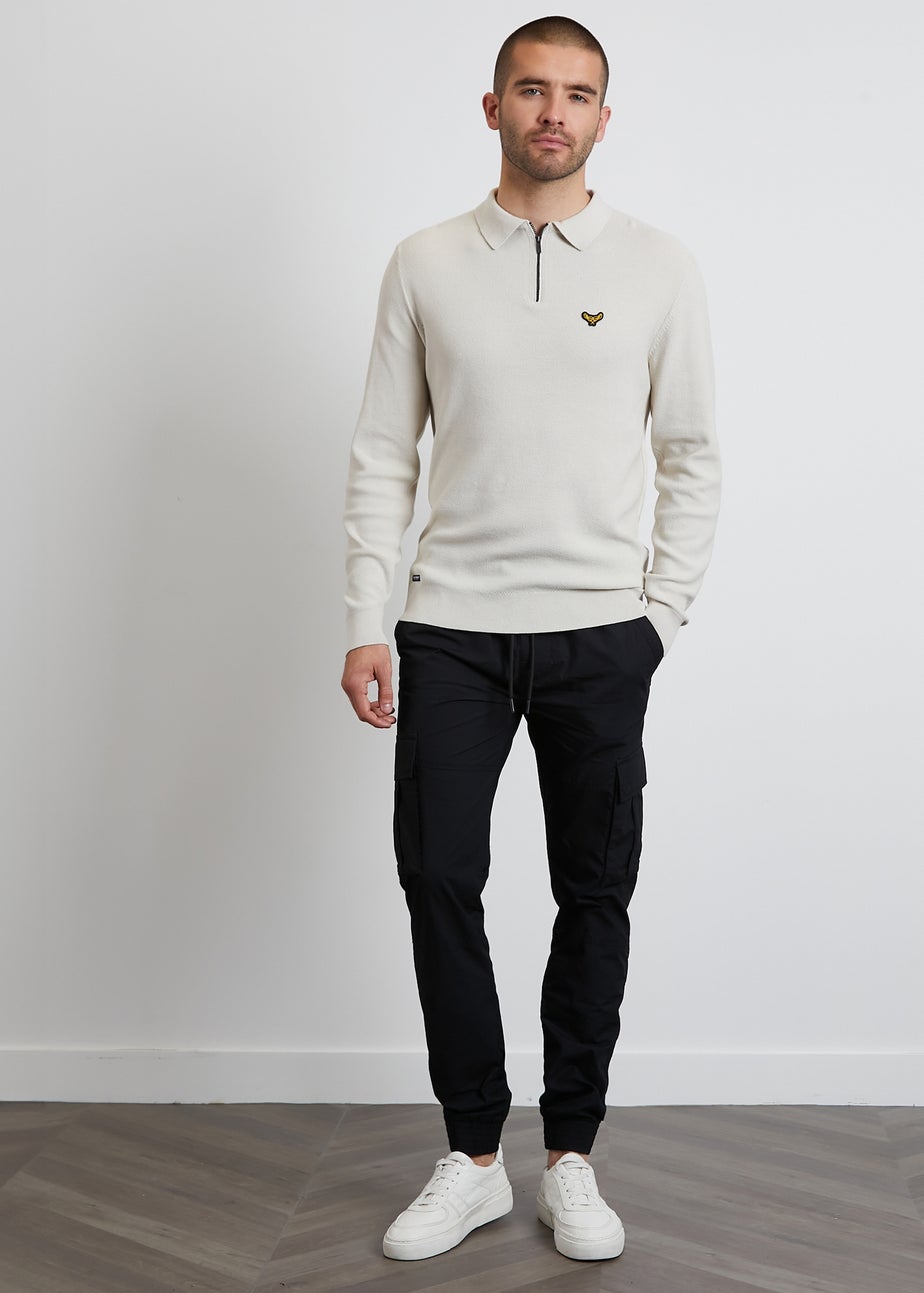 Threadbare Black Cotton Slim Fit Cuffed Cargo Trousers