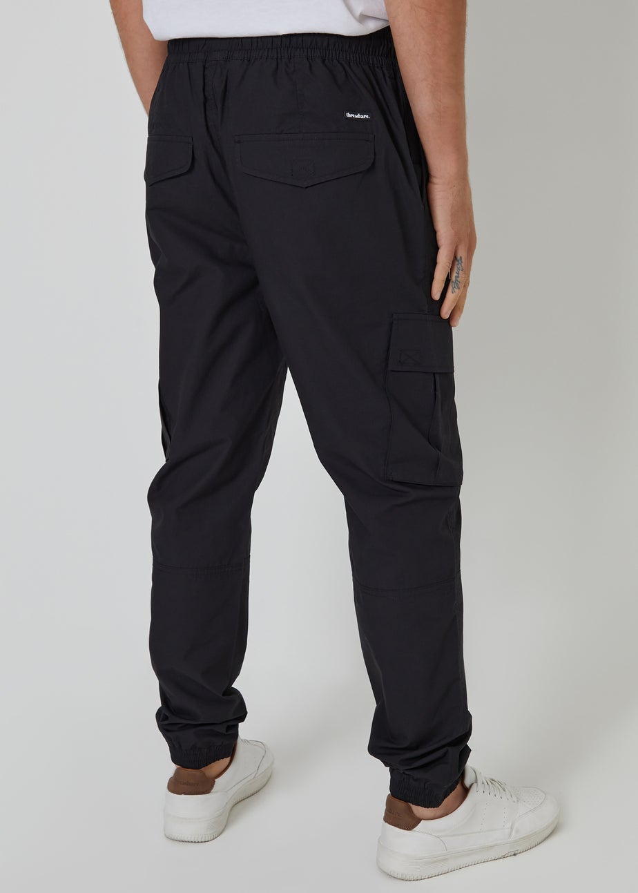 Threadbare Black Slim Fit Cotton Cuffed Cargo Trousers