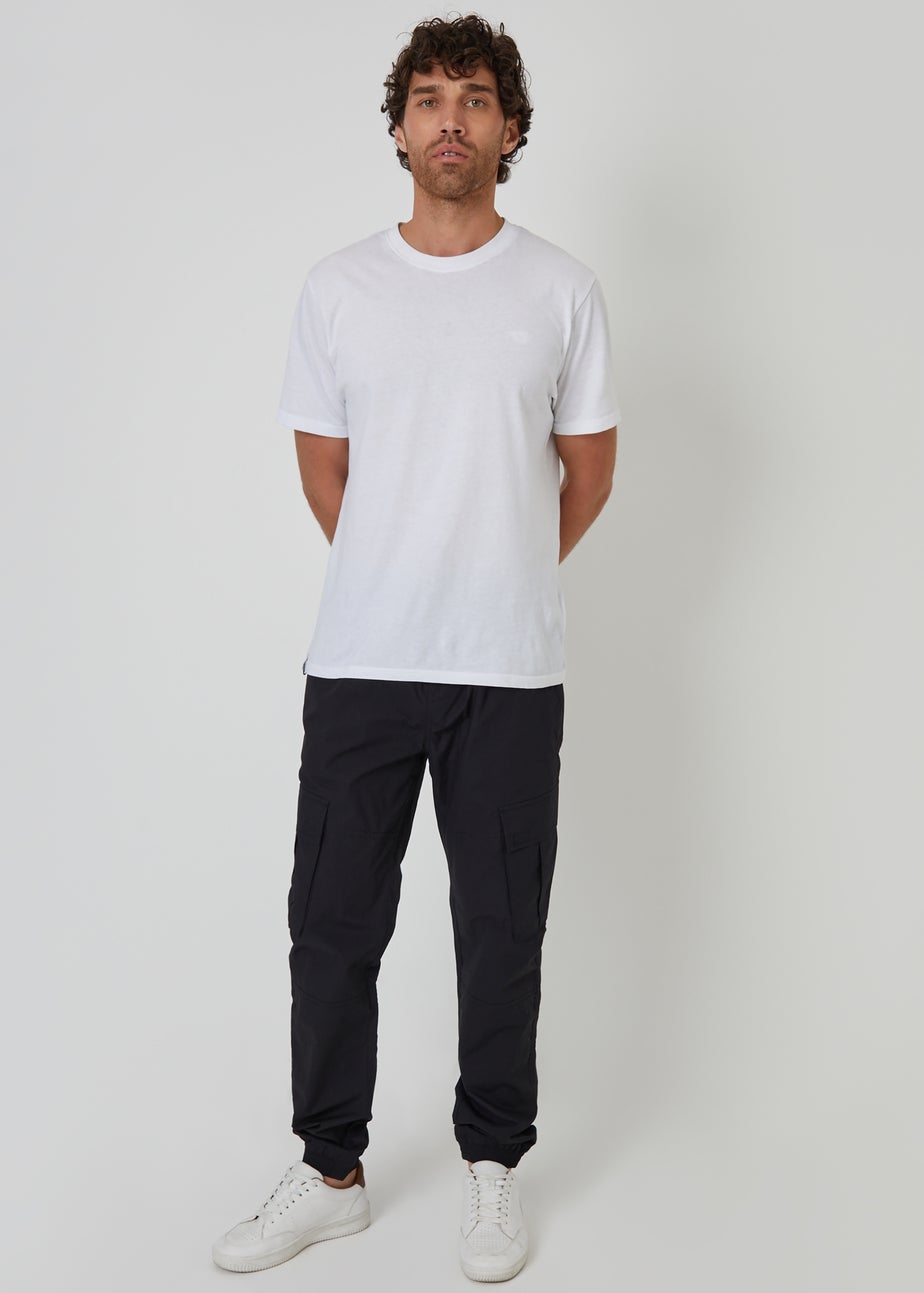 Threadbare Black Slim Fit Cotton Cuffed Cargo Trousers